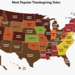 A map of Americans favorite Thanksgiving sides by state, favorite Thanksgiving sides, what are the favorite Thanksgiving sides, waht are the prefered favorite Thanksgiving sides
