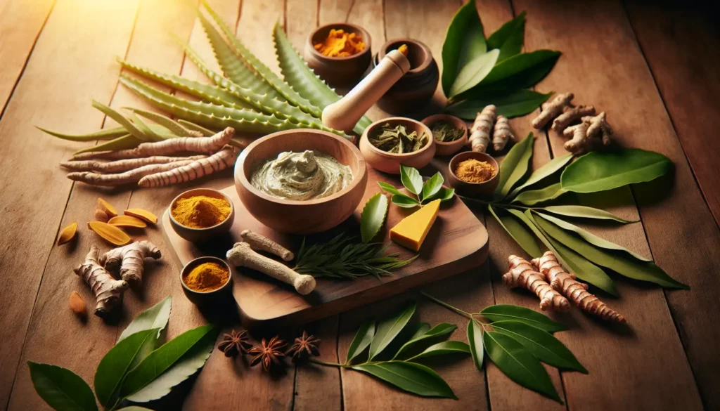 Ayurvedic skincare routine image of herbs