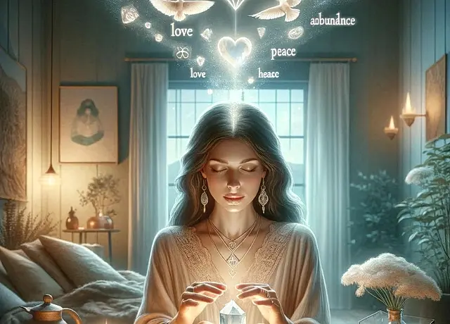 how to use crystals for healing (woman setting intension image)